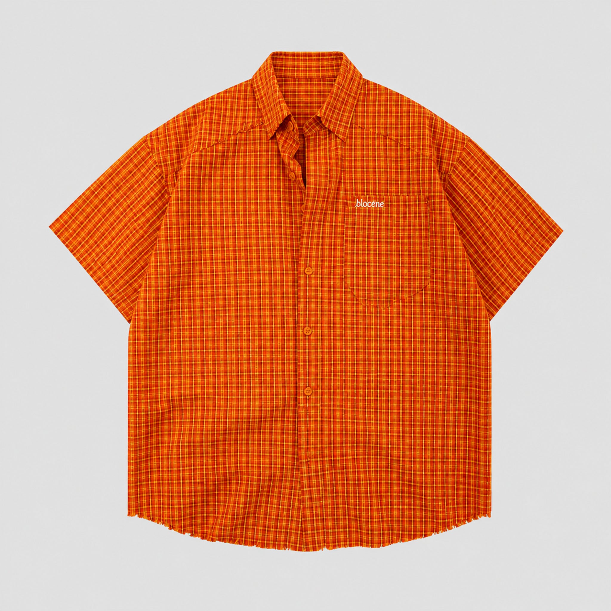 VAREN FORM Men's Vintage Orange Plaid Short Sleeve Shirt product front view