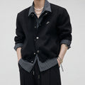 VAREN FORM Men's Layered Stripe Stand Collar Jacket front model view