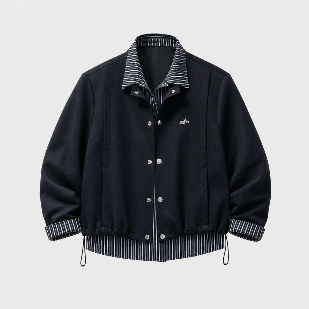 VAREN FORM Men's Layered Stripe Stand Collar Jacket product front view