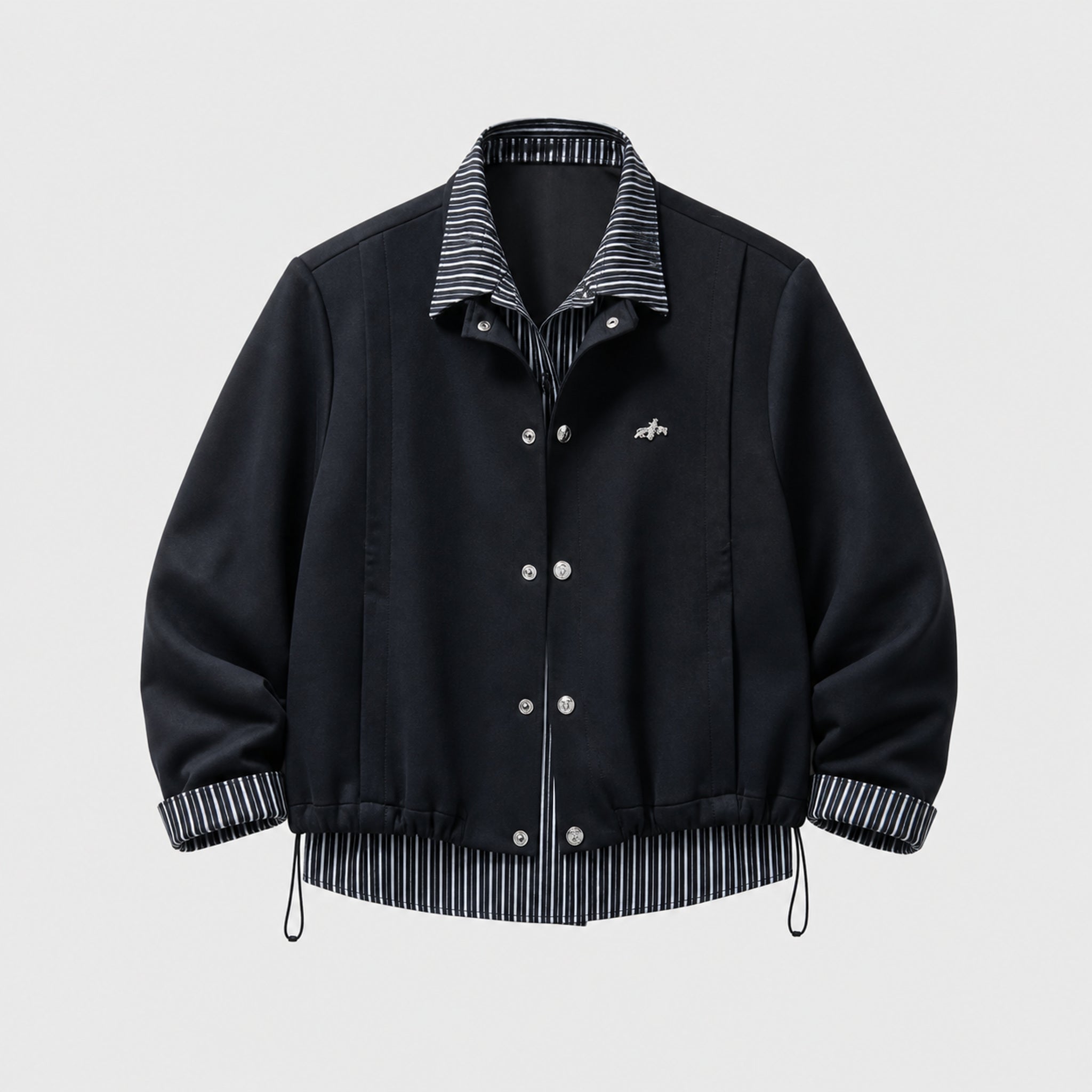 VAREN FORM Men's Layered Stripe Stand Collar Jacket product front view