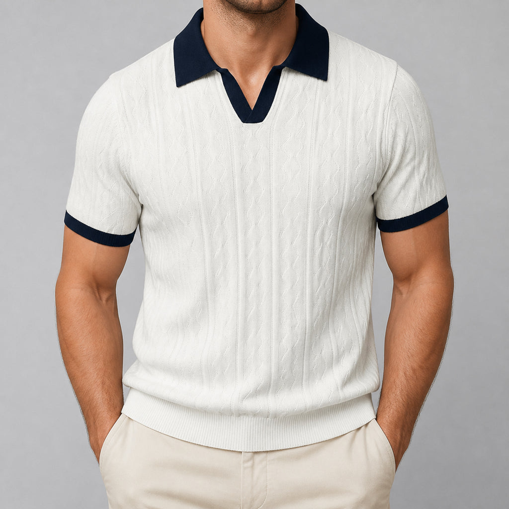 VAREN FORM Men's Contrast Open Collar Knit Polo front model view