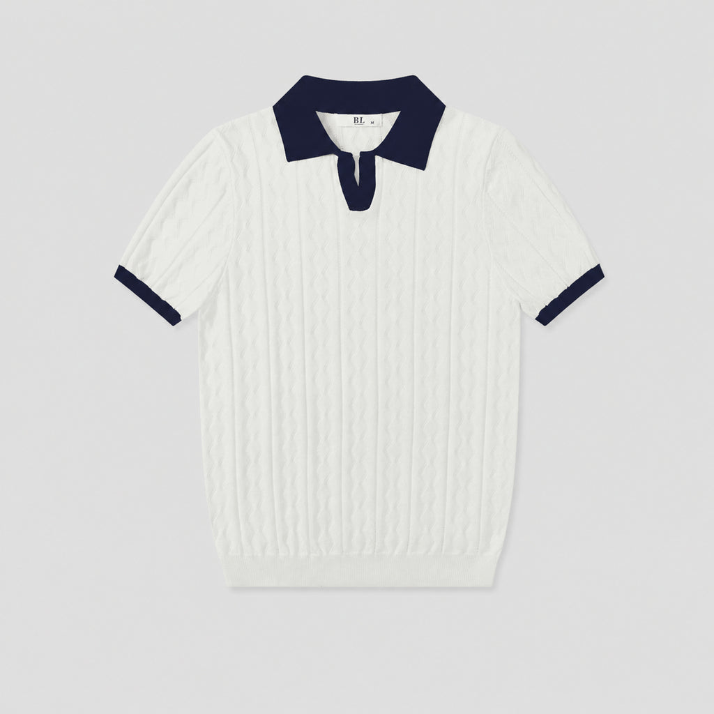VAREN FORM Men's Contrast Open Collar Knit Polo front model view