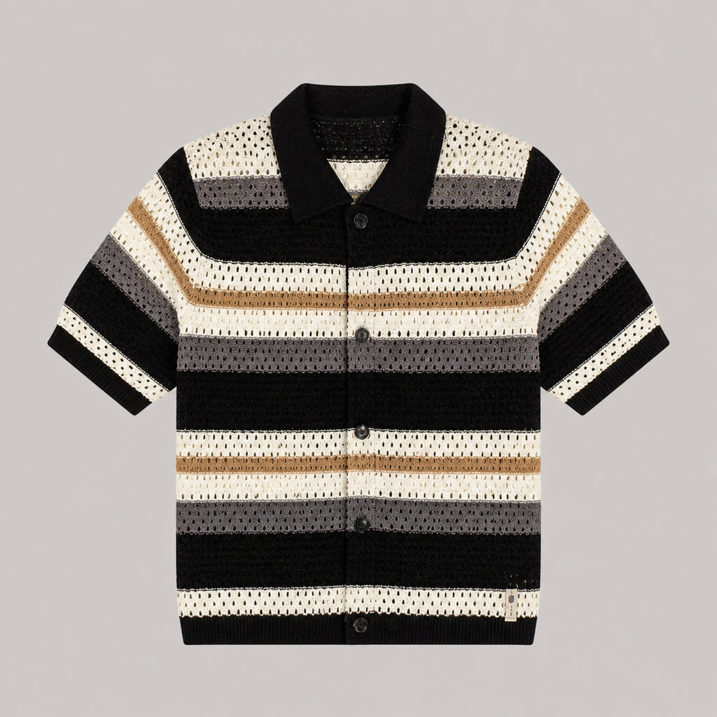 VAREN FORM Men's Open-Knit Stripe Short Sleeve Shirt product front view