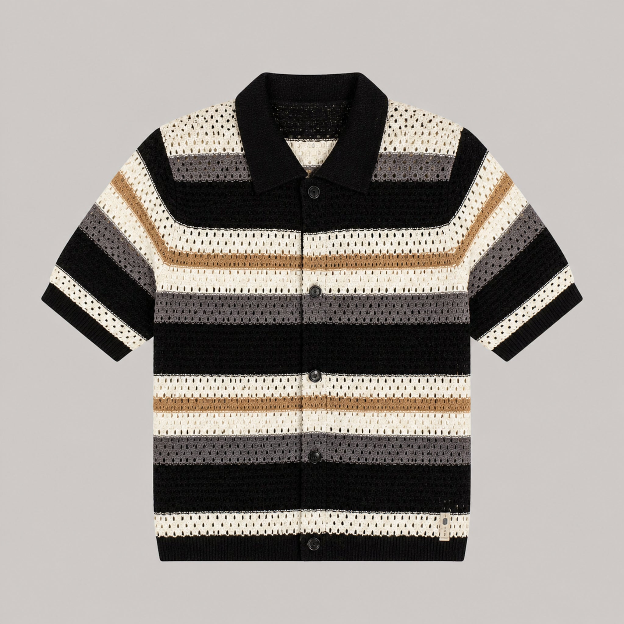 VAREN FORM Men's Open-Knit Stripe Short Sleeve Shirt product front view