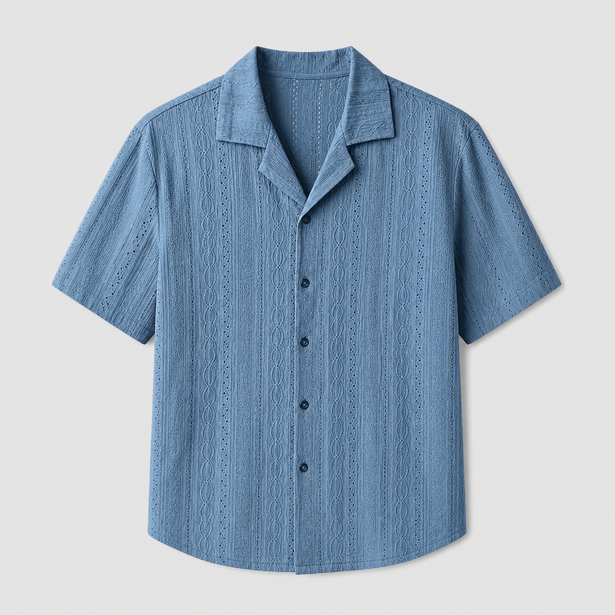 VAREN FORM Men's Open-Knit Cuban Collar Short Sleeve Shirt front model view