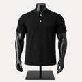 VAREN FORM Bark Texture Henley Polo Shirt in black front view