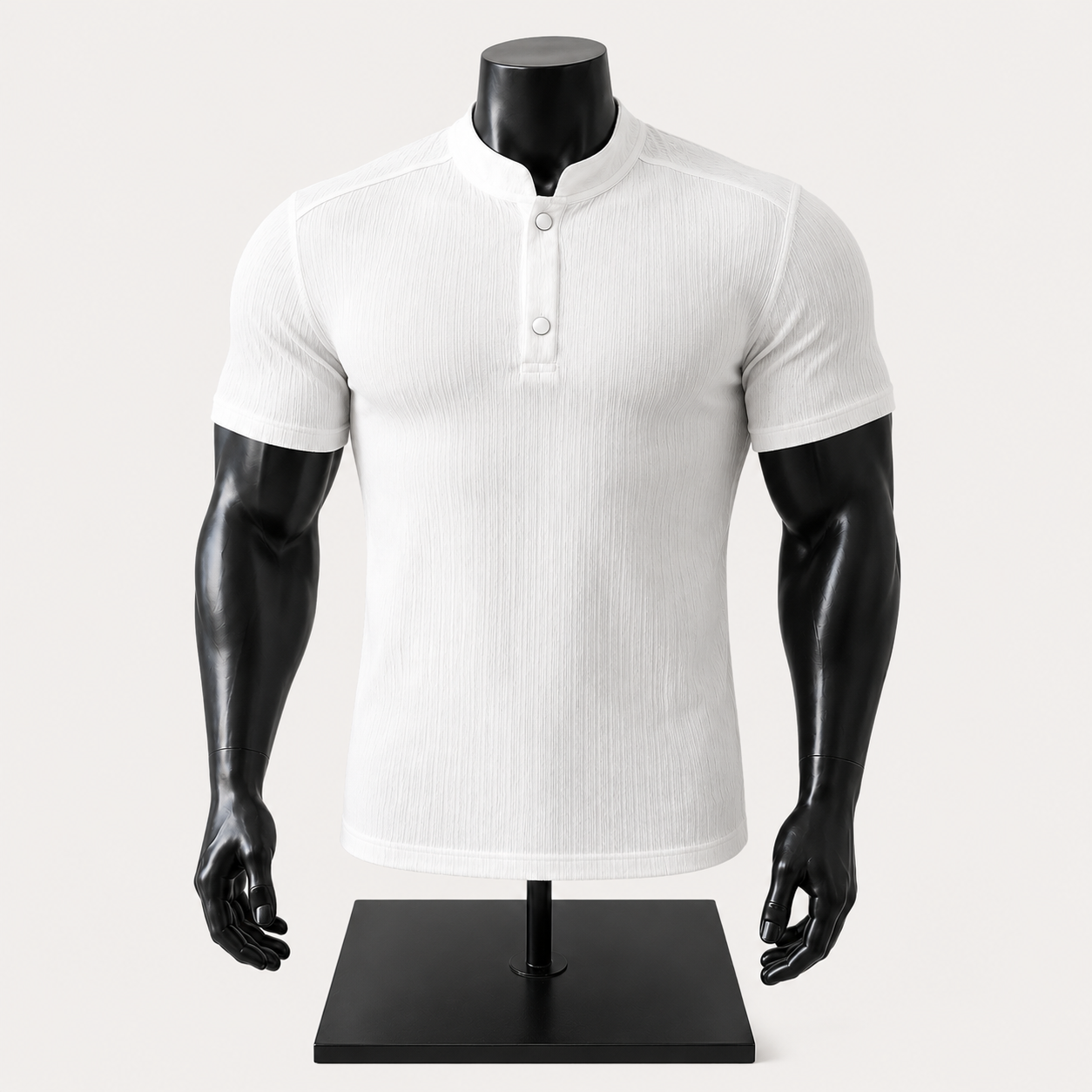VAREN FORM Bark Texture Henley Polo Shirt in white view 2 view