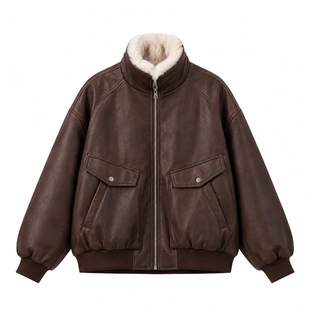 Men's Hooded PU Puffer Jacket in Brown, product view