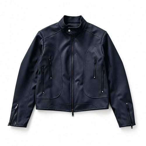 Men's Black Faux Leather Moto Jacket in Black, product view
