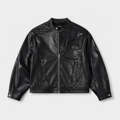 Men's Black Leather-Look Moto Jacket in Black, product view