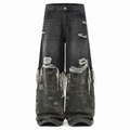 VAREN FORM Camo Patch Distressed Wide-Leg Jeans in Washed Black Camo for men's gym-to-street wear
