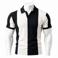 VAREN FORM Colorblock Ribbed Knit Polo Shirt in Black Ivory for men's gym-to-street wear