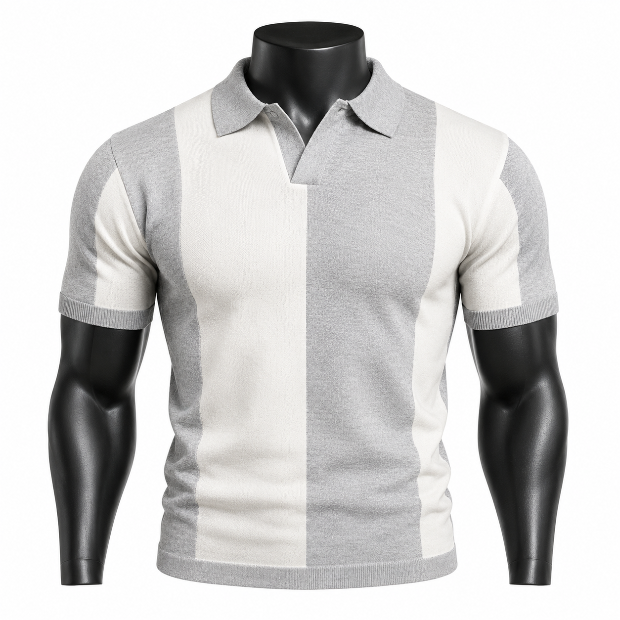 VAREN FORM Colorblock Ribbed Knit Polo Shirt in Grey Ivory