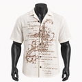 VAREN FORM Cross Graphic Short Sleeve Camp Shirt in Ivory Cross for men's gym-to-street wear