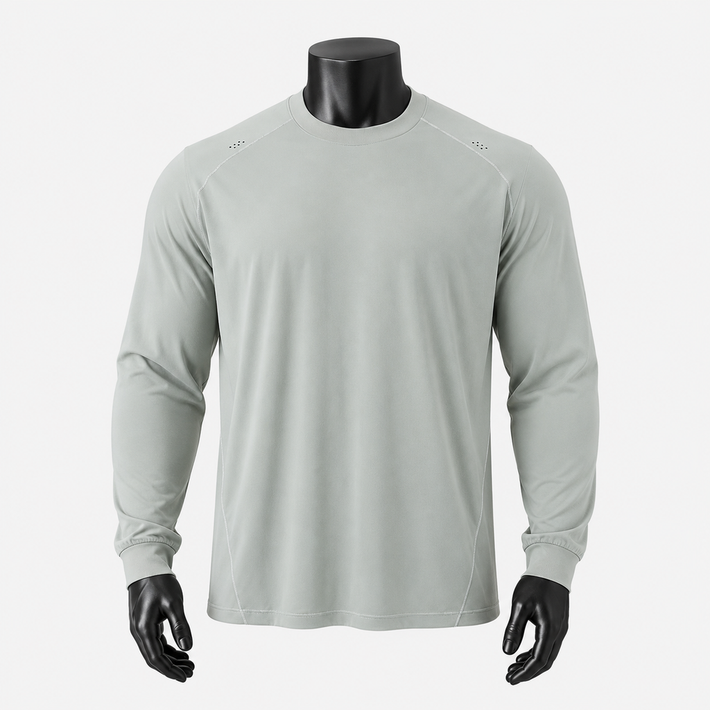 VAREN FORM Dragon Scale Lightweight Long Sleeve Tee in rock grey front view