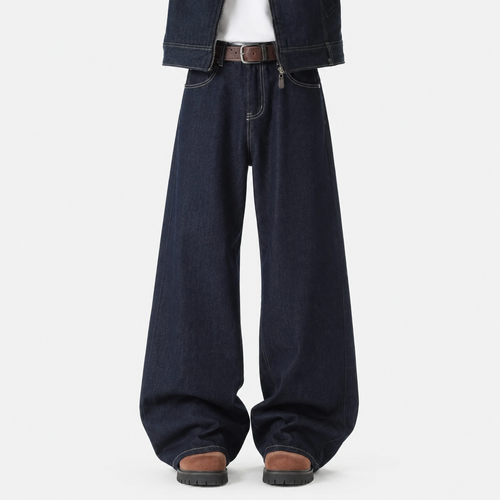 VAREN FORM Embroidered Wide-Leg Denim Jeans in Indigo Navy, alternate view 3