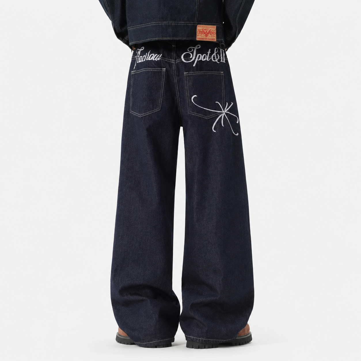 VAREN FORM Embroidered Wide-Leg Denim Jeans in Indigo Navy for men's gym-to-street wear