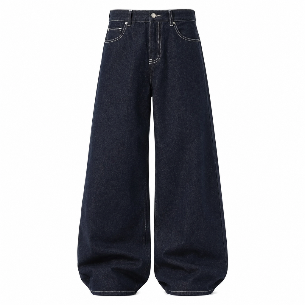 VAREN FORM Embroidered Wide-Leg Denim Jeans in Indigo Navy for men's gym-to-street wear