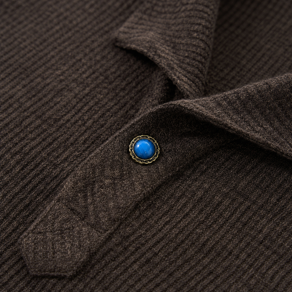 VAREN FORM Italian Collar Long Sleeve Polo in dark brown view 4 view