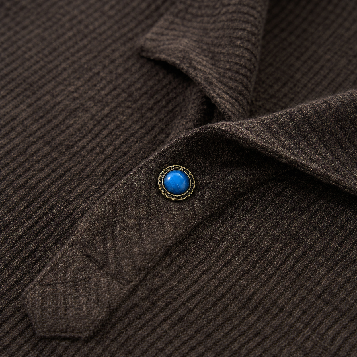 VAREN FORM Italian Collar Long Sleeve Polo in dark brown view 4 view
