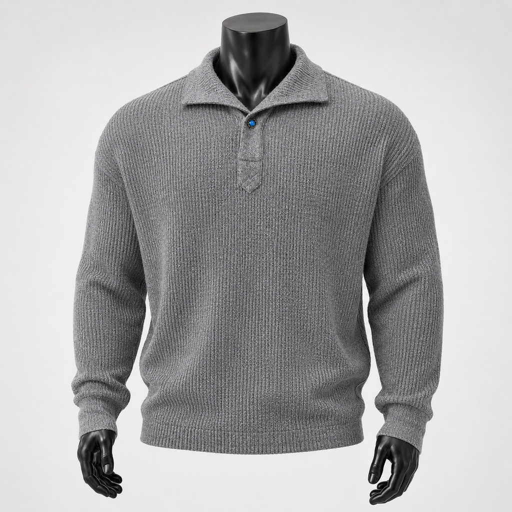 VAREN FORM Italian Collar Long Sleeve Polo in grey front view