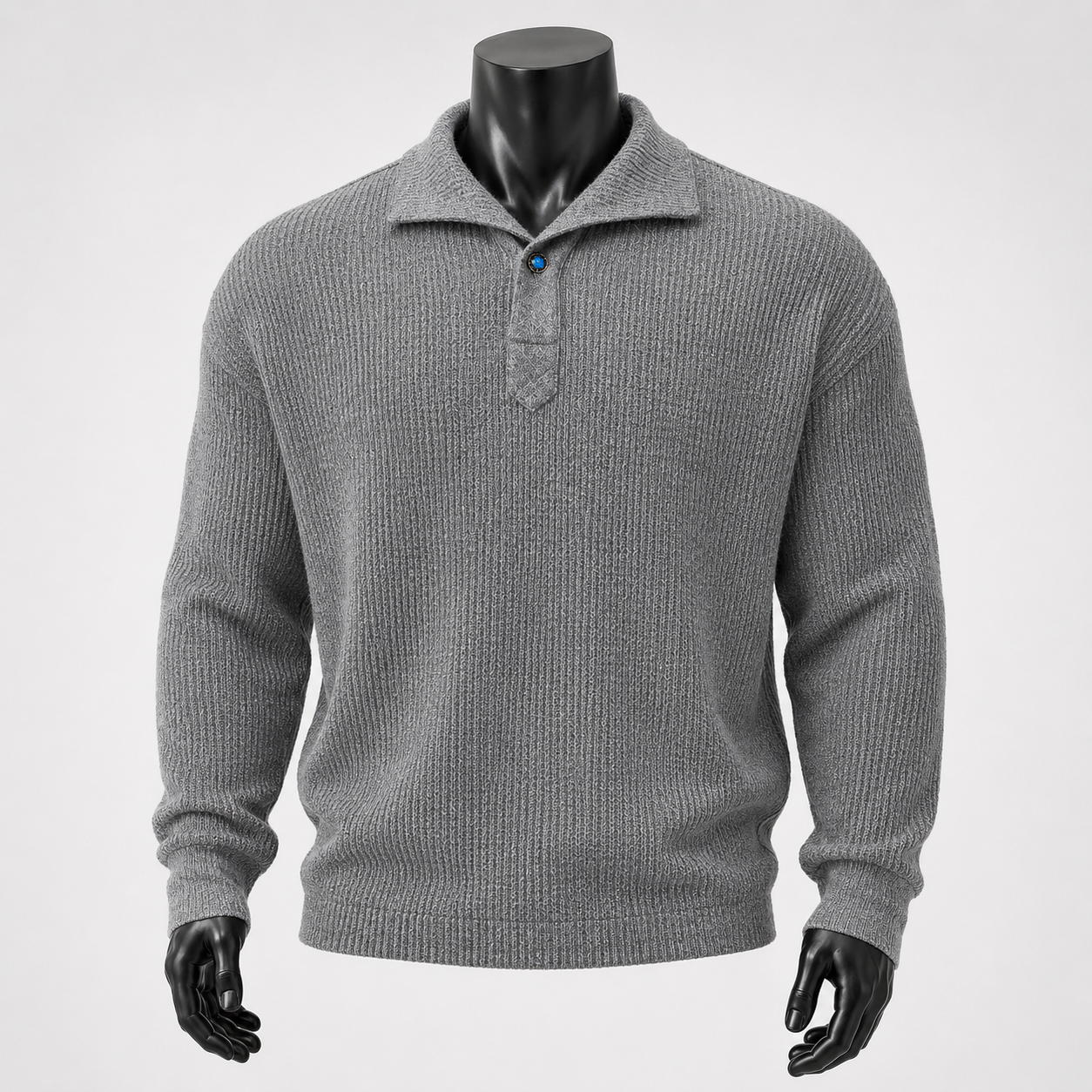 VAREN FORM Italian Collar Long Sleeve Polo in grey front view
