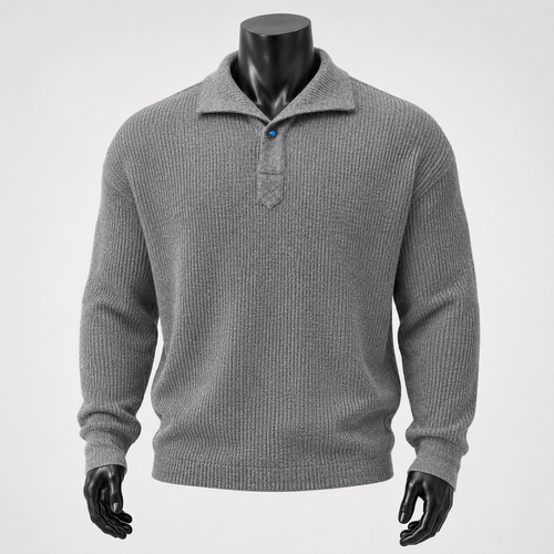 VAREN FORM Italian Collar Long Sleeve Polo in grey front view