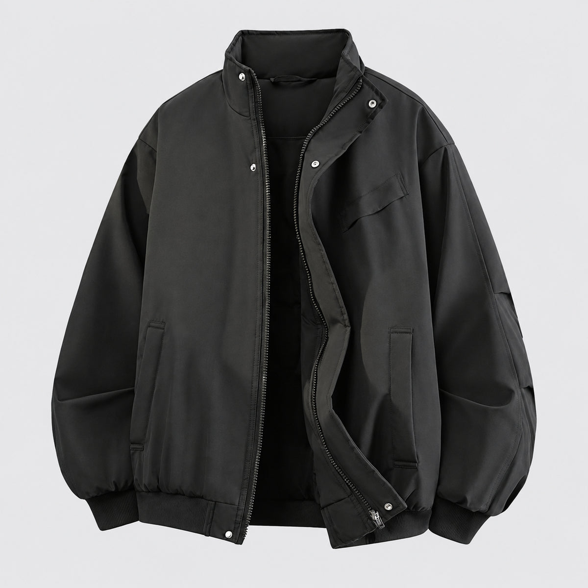 Men's Stand-Collar Zip Jacket in Black, product view