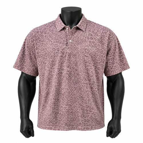 VAREN FORM Leopard Print Relaxed Polo Shirt in Dusty Pink Leopard