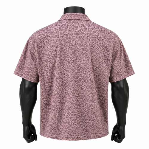 VAREN FORM Leopard Print Relaxed Polo Shirt in Dusty Pink Leopard, alternate view 2