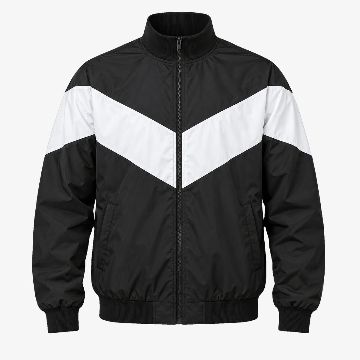 Men's Contrast-Panel Zip Jacket in black with white panels - product