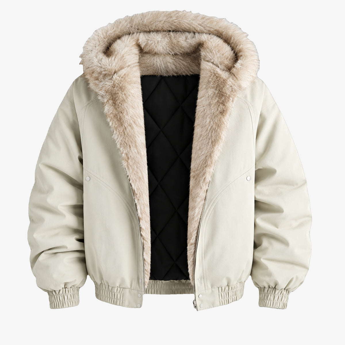 Men's Faux-Fur-Trim Hooded Winter Parka in beige - product