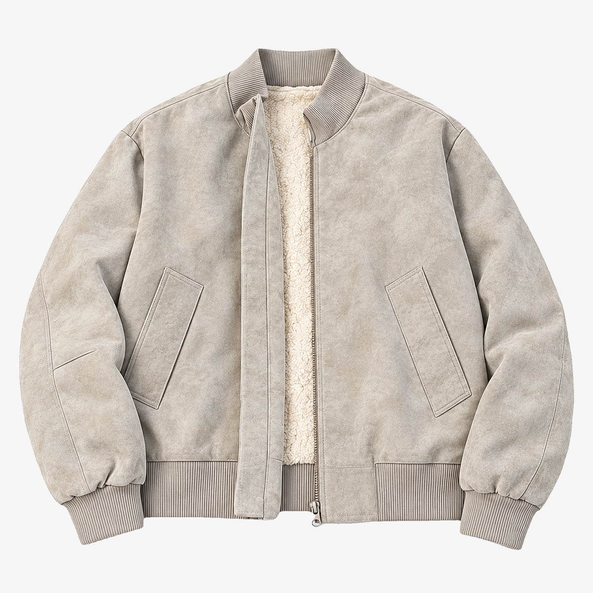 Men's Fleece-Lined Tie-Dye Faux-Leather Jacket in beige tie-dye - product