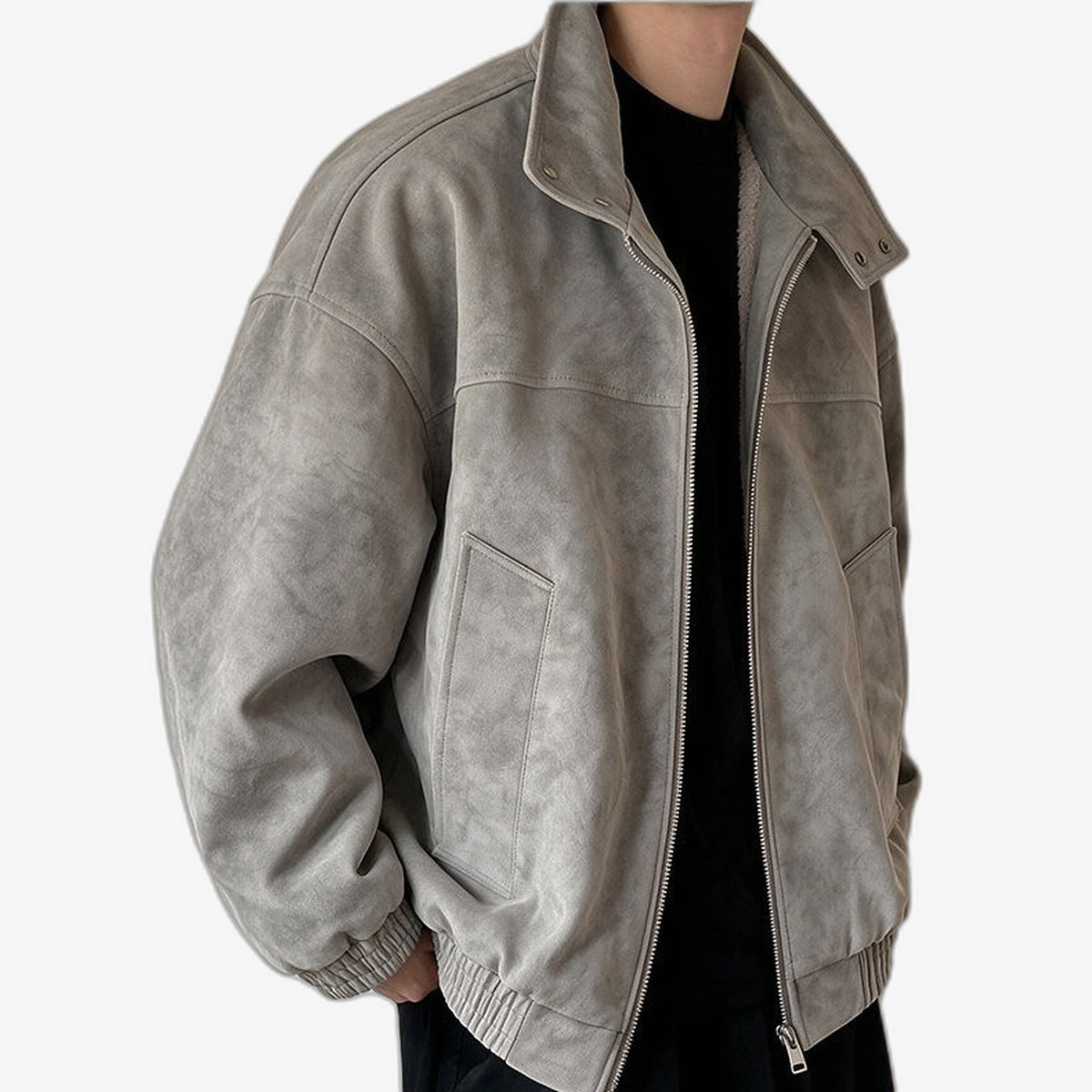 Men's Fleece-Lined Tie-Dye Faux-Leather Jacket in light gray tie-dye - product