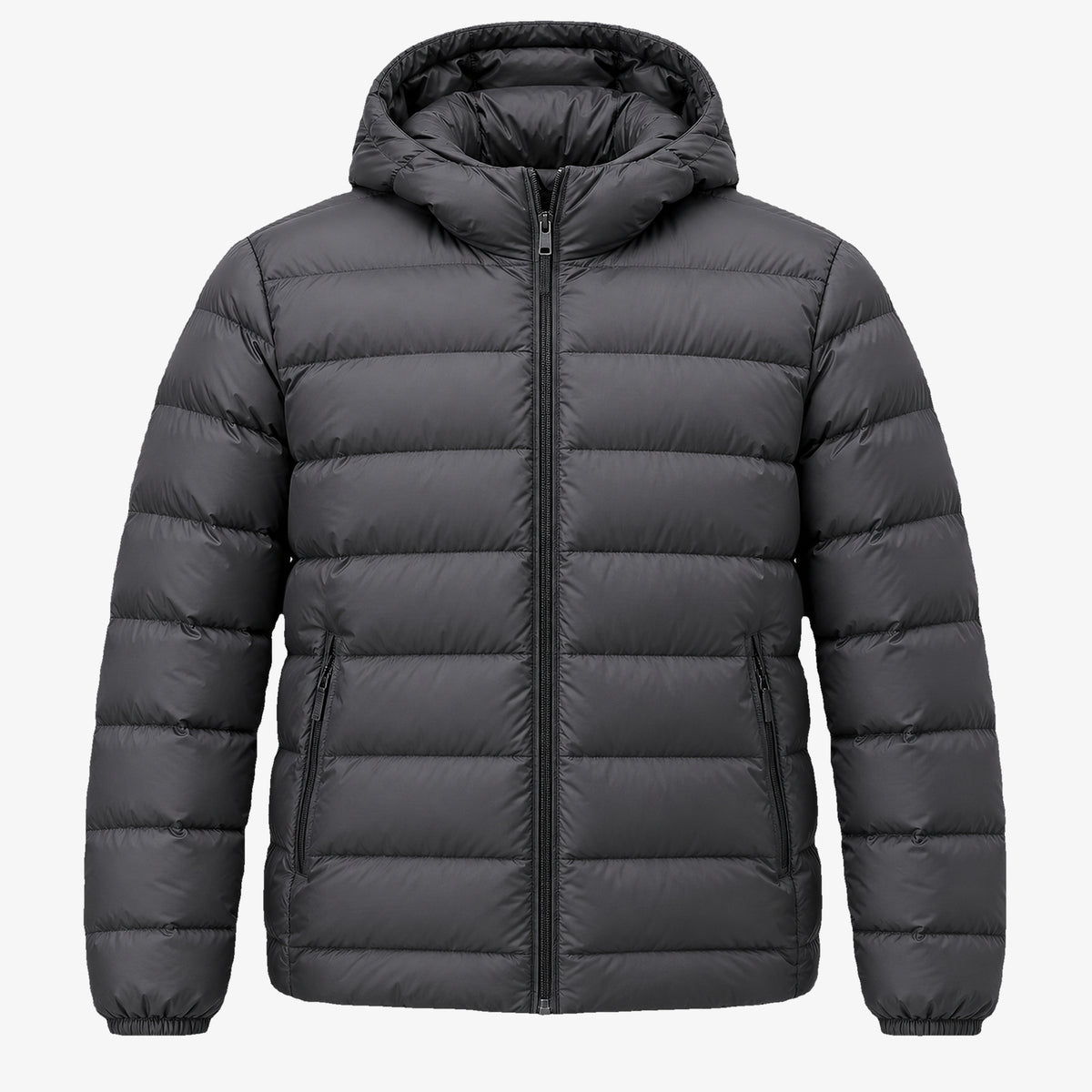 Men's Hooded 90% White Duck Down Puffer Jacket in light gray - product