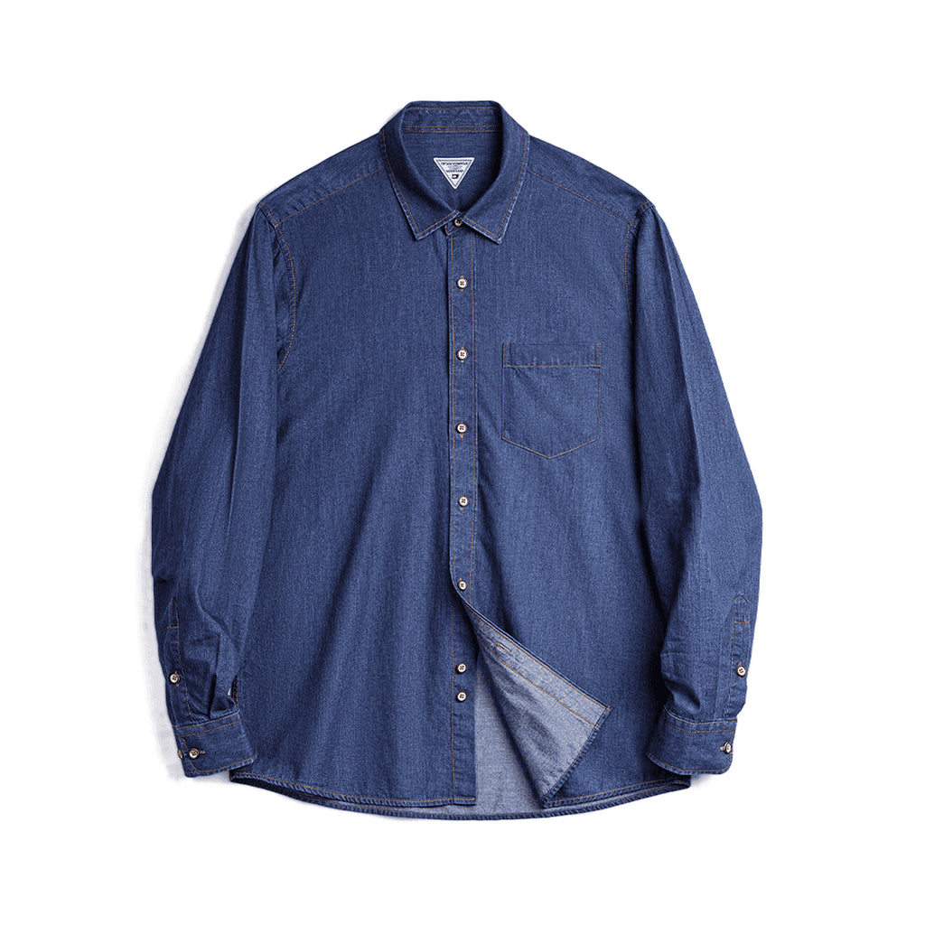 Men's Single-Pocket Blue Denim Work Shirt in blue - product view