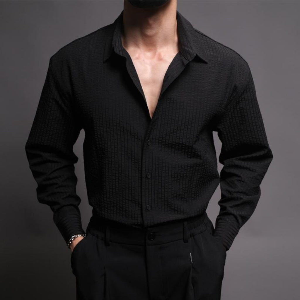 Men's Textured Long-Sleeve Button-Up Shirt in black - product