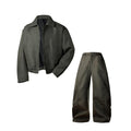 Men's Textured Woven Zip Jacket and Trouser Set in army green - product view