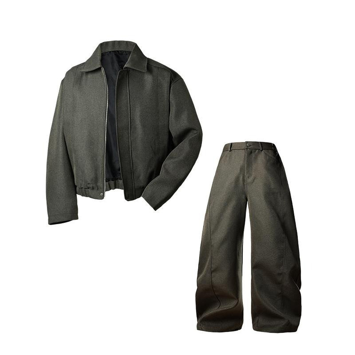 Men's Textured Woven Zip Jacket and Trouser Set in army green - product view