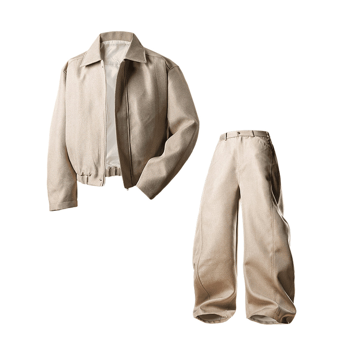 Men's Textured Woven Zip Jacket and Trouser Set in beige - product view