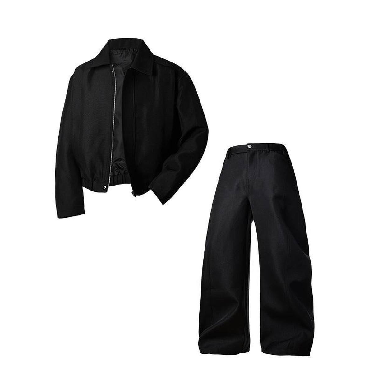 Men's Textured Woven Zip Jacket and Trouser Set in black - product view