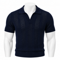VAREN FORM Mesh V-Neck Knit Polo Shirt in Navy for men's gym-to-street wear