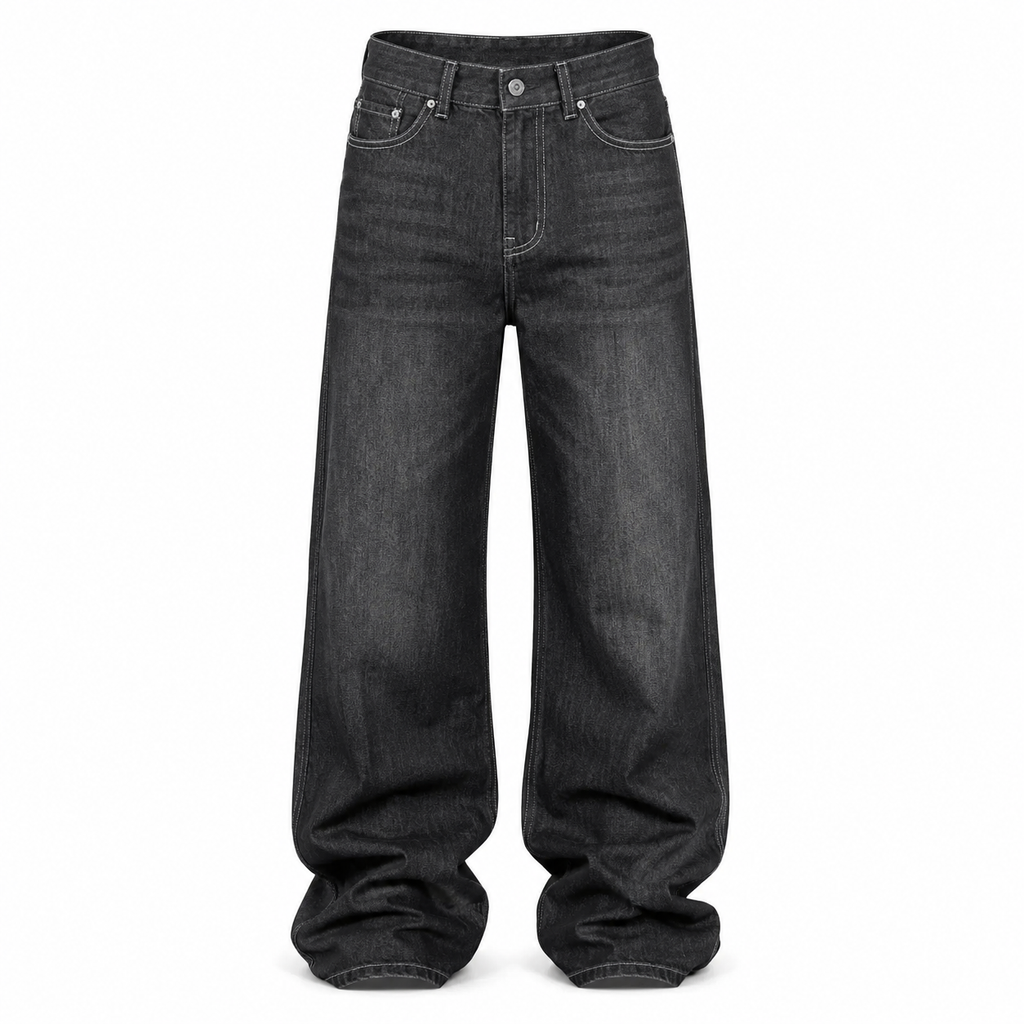 VAREN FORM Minimal Washed Wide-Leg Jeans in Washed Black for men's gym-to-street wear
