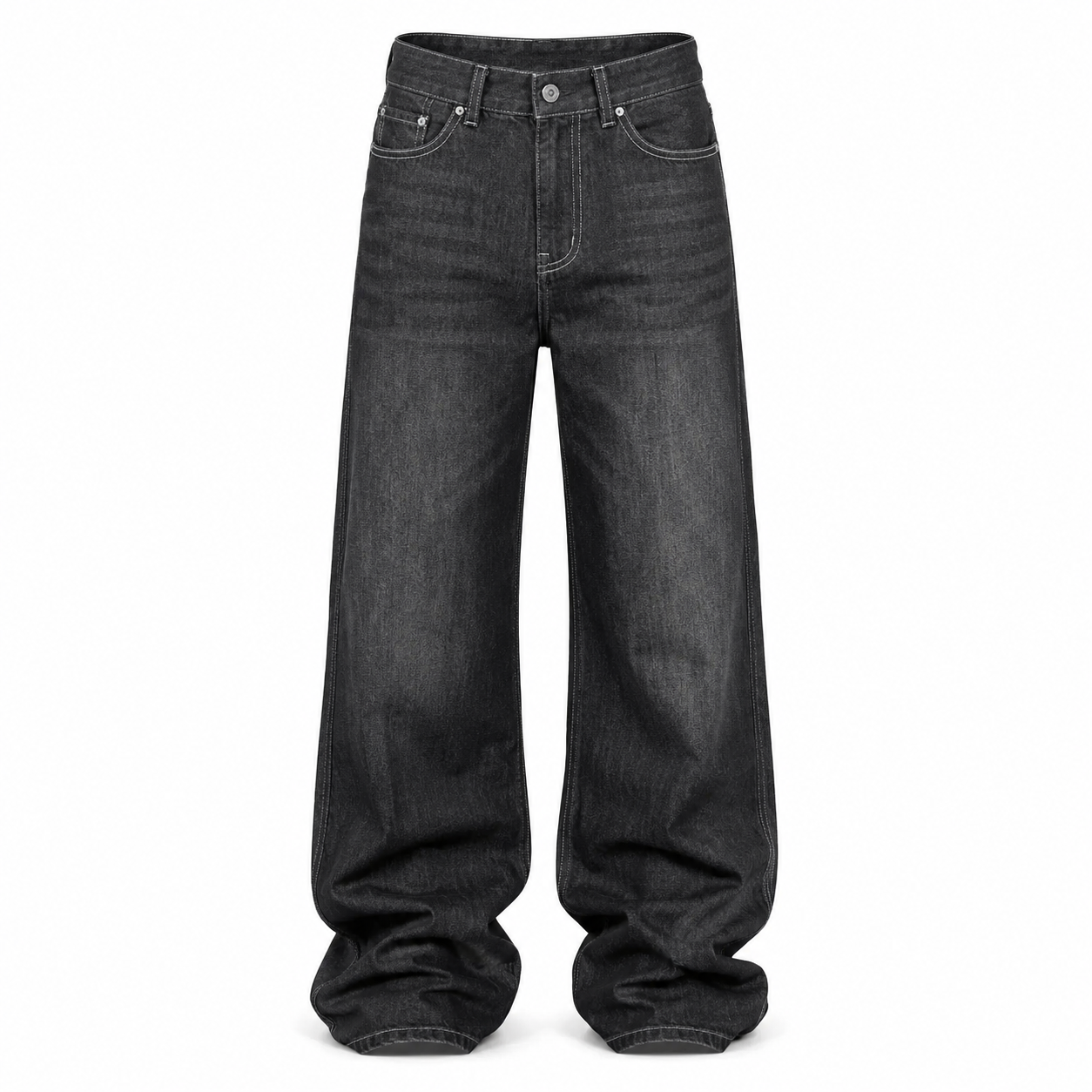 VAREN FORM Minimal Washed Wide-Leg Jeans in Washed Black for men's gym-to-street wear
