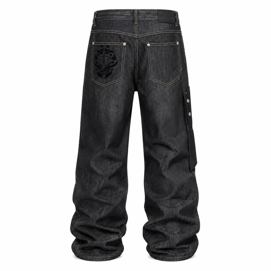 VAREN FORM Minimal Washed Wide-Leg Jeans in Washed Black for men's gym-to-street wear