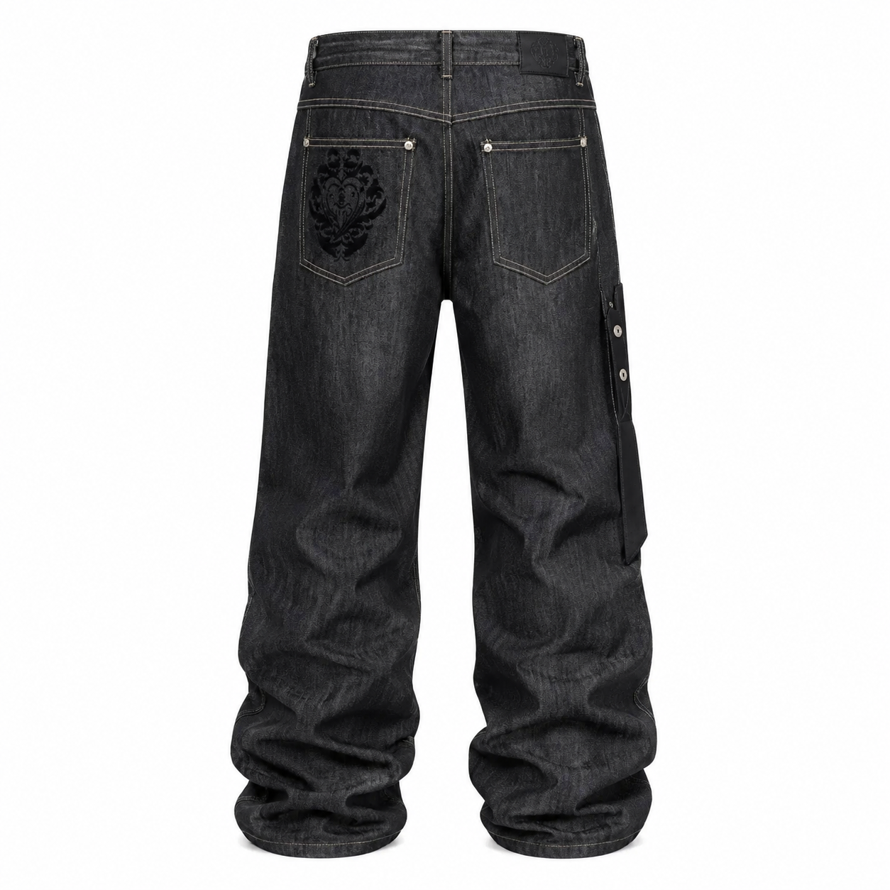VAREN FORM Minimal Washed Wide-Leg Jeans in Washed Black for men's gym-to-street wear