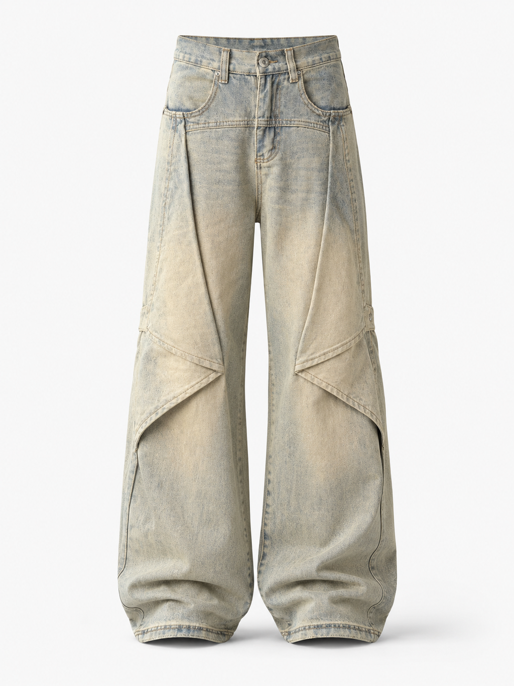 VAREN FORM Mud-Wash Paneled Wide-Leg Jeans in Sand Wash for men's gym-to-street wear