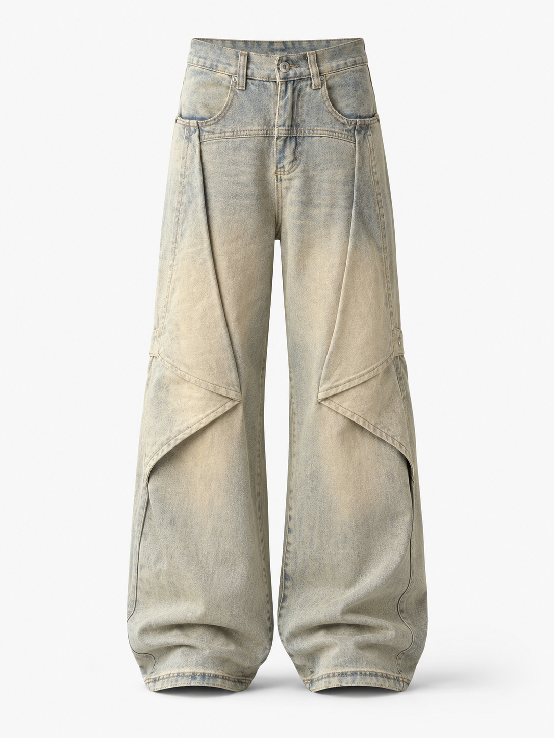 VAREN FORM Mud-Wash Paneled Wide-Leg Jeans in Sand Wash for men's gym-to-street wear