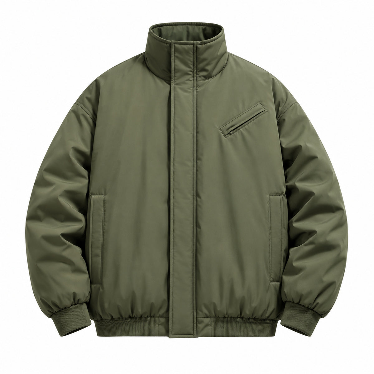 Men's Stand-Collar Padded Jacket in Olive, product view
