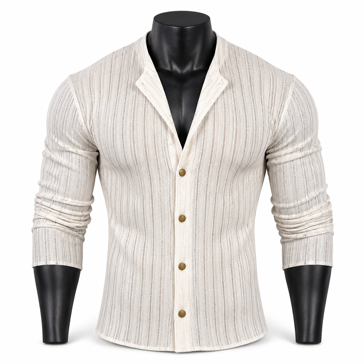 VAREN FORM Open-Knit Button Polo Cardigan in Ivory